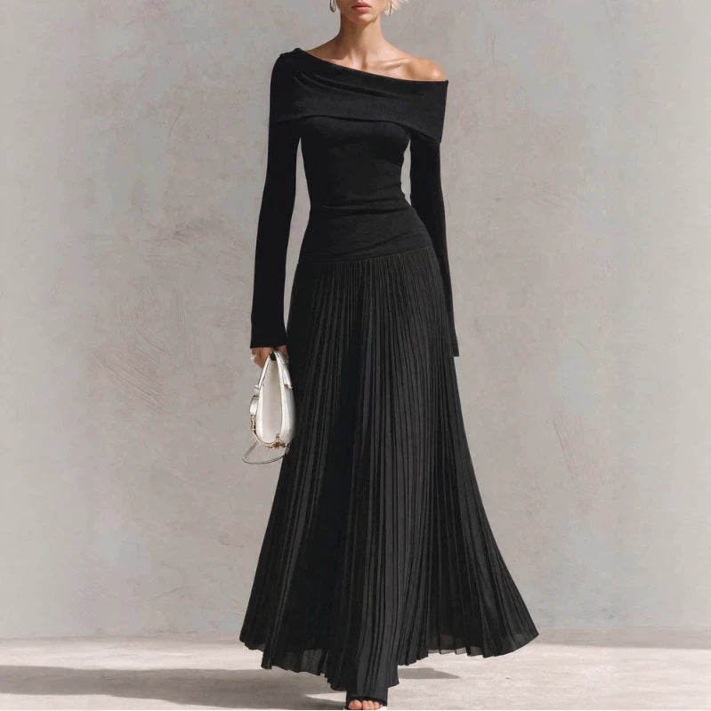 Women's Black Off-Shoulder Maxi Long Sleeve Evening Gown Formal Party Dress Wedding Guest Dress