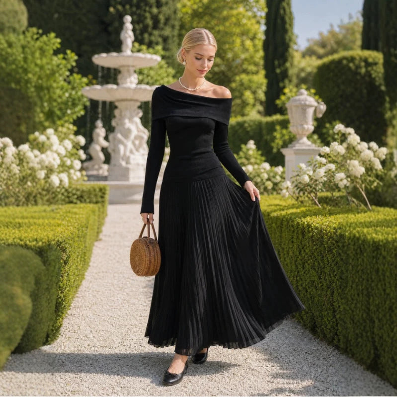 Women's Black Off-Shoulder Maxi Long Sleeve Evening Gown Formal Party Dress Wedding Guest Dress