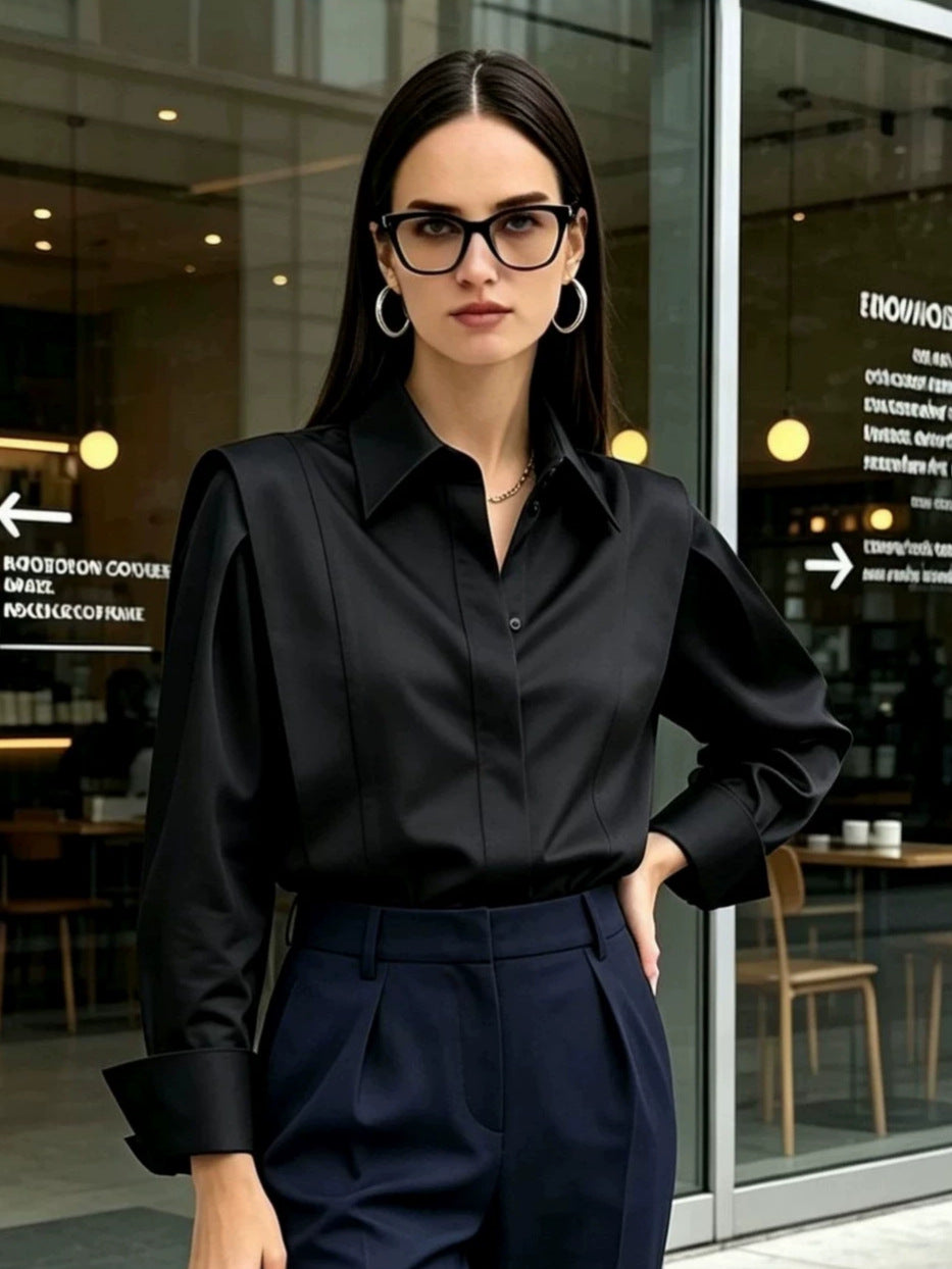 Women's Long Sleeve Elegant French-inspired Shirt Casual Button Shirt