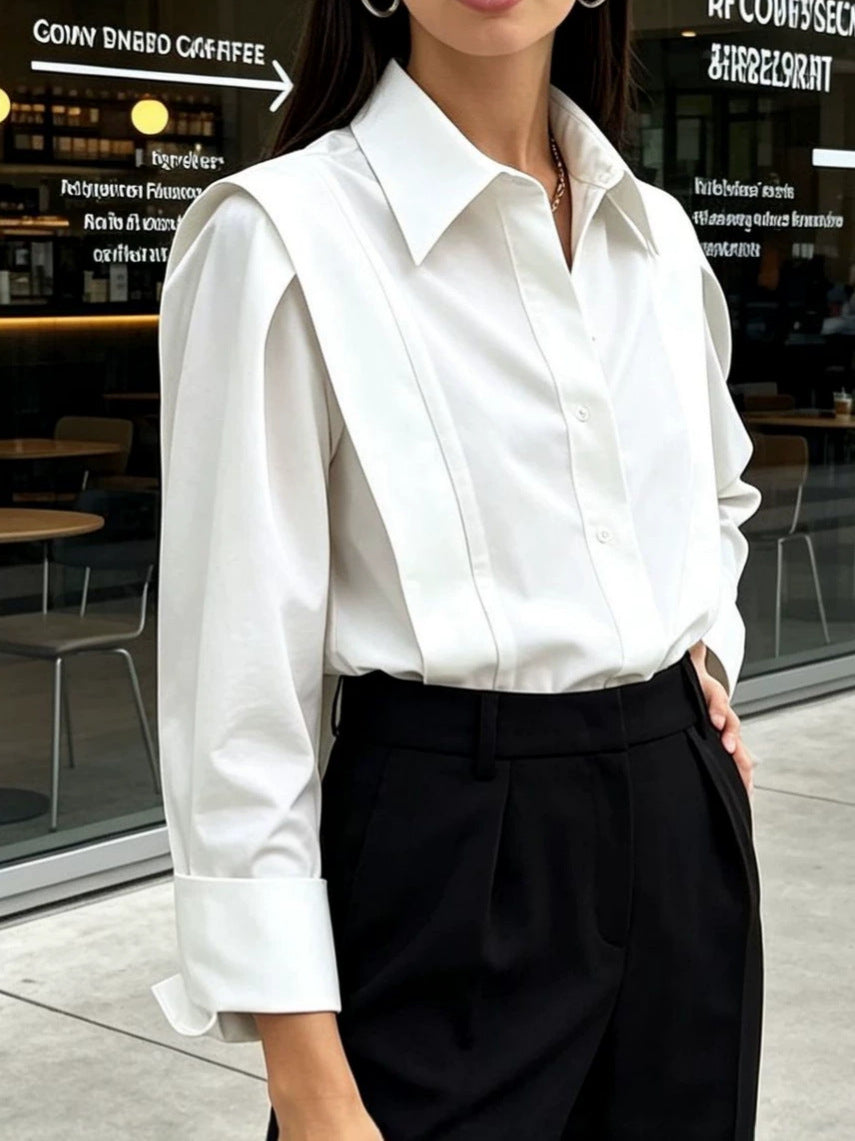Women's Long Sleeve Elegant French-inspired Shirt Casual Button Shirt