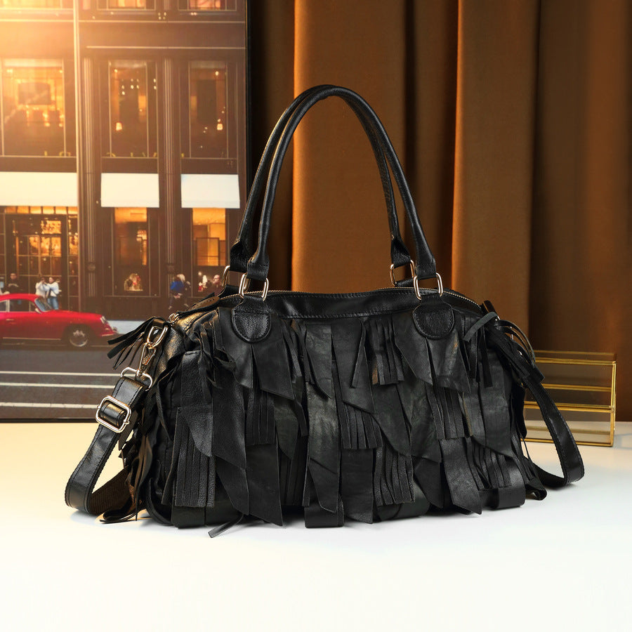 Women's Large-capacity Tassel Leather Tote Bag Shoulder Crossbody Purse Versatile Work and Travel Office