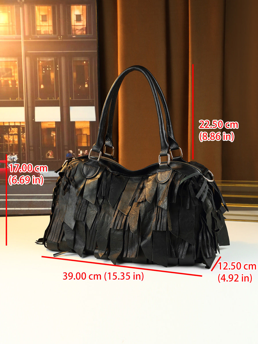 Women's Large-capacity Tassel Leather Tote Bag Shoulder Crossbody Purse Versatile Work and Travel Office