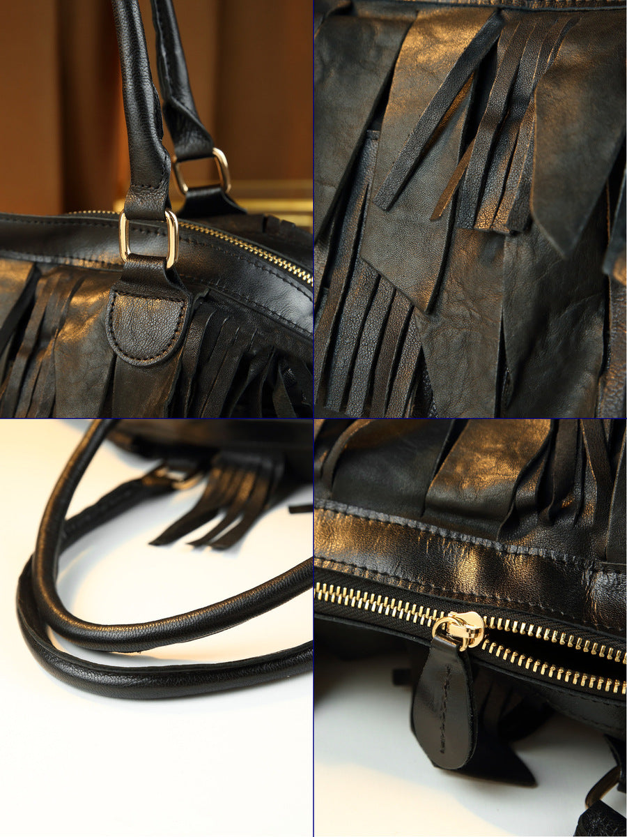 Women's Large-capacity Tassel Leather Tote Bag Shoulder Crossbody Purse Versatile Work and Travel Office