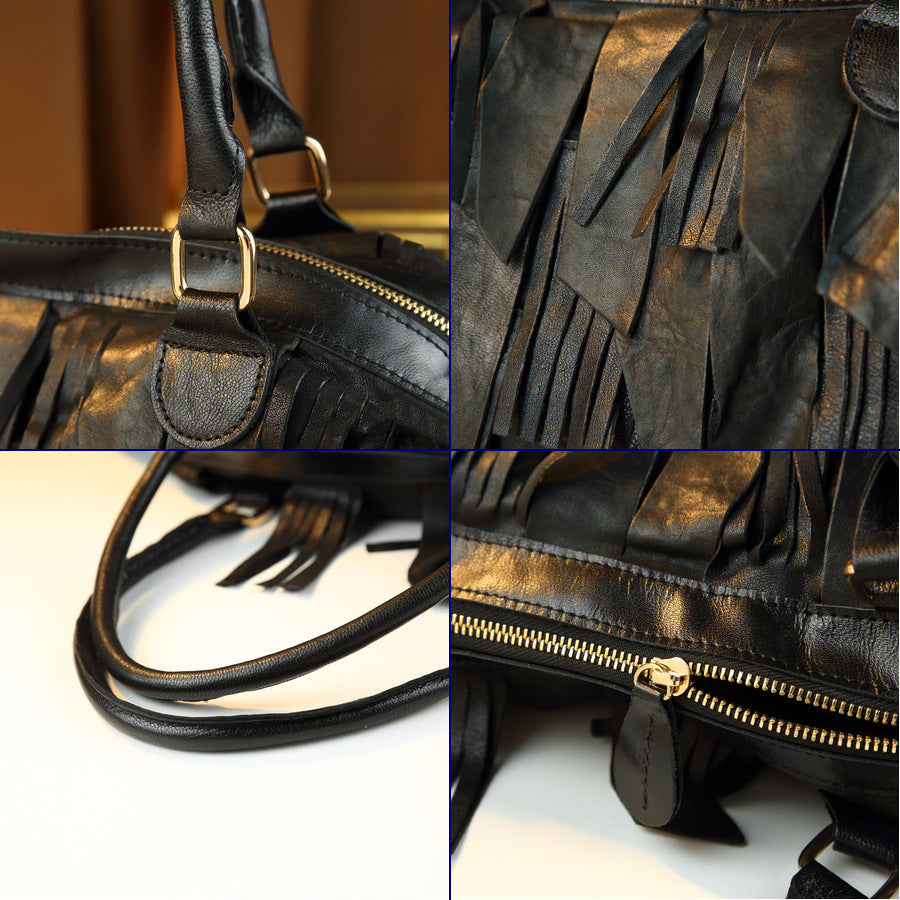 Women's Large-capacity Tassel Leather Tote Bag Shoulder Crossbody Purse Versatile Work and Travel Office