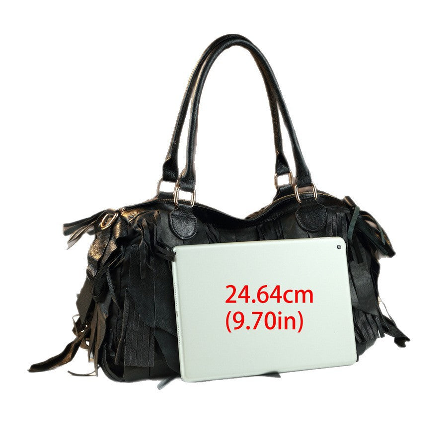 Women's Large-capacity Tassel Leather Tote Bag Shoulder Crossbody Purse Versatile Work and Travel Office