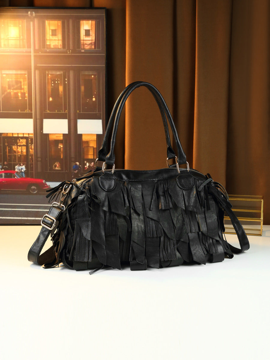 Women's Large-capacity Tassel Leather Tote Bag Shoulder Crossbody Purse Versatile Work and Travel Office