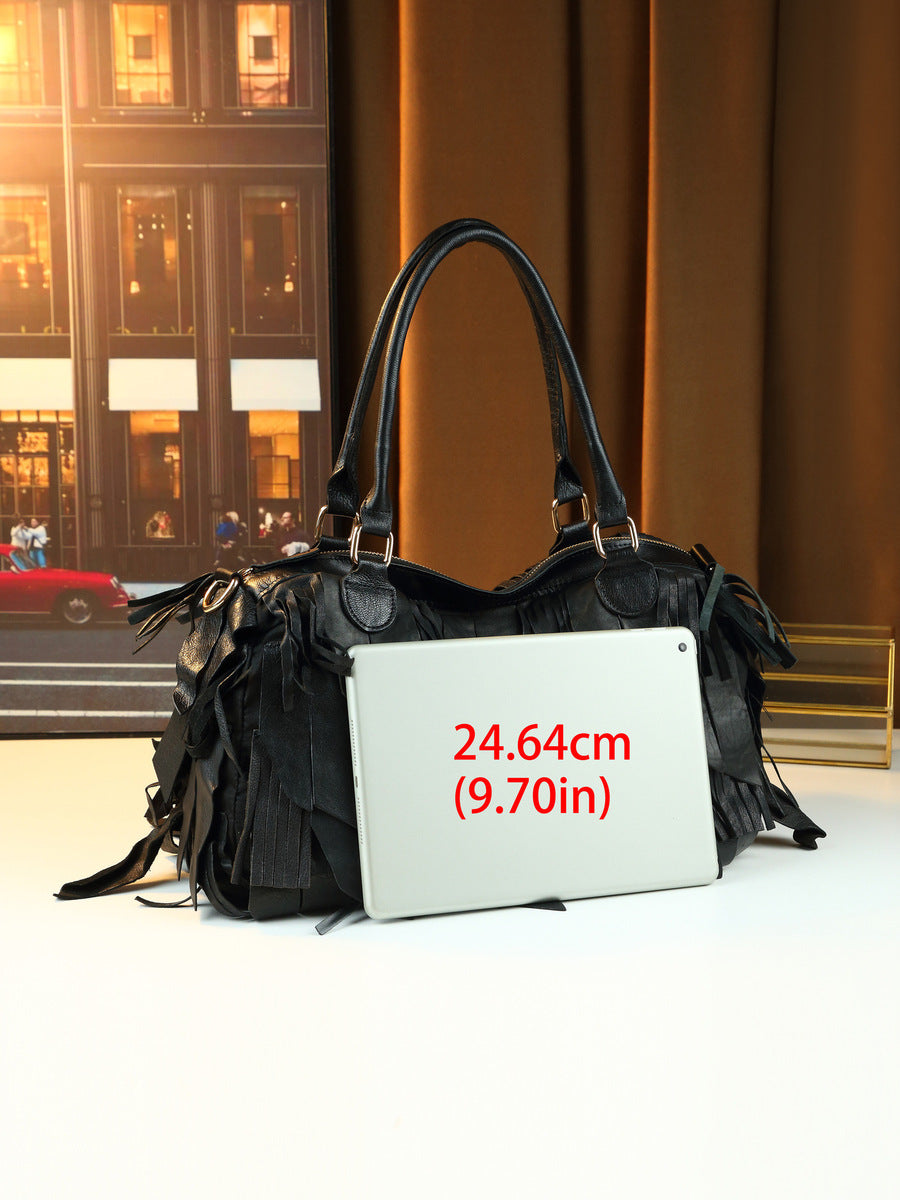 Women's Large-capacity Tassel Leather Tote Bag Shoulder Crossbody Purse Versatile Work and Travel Office