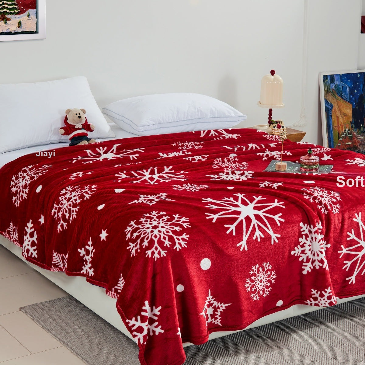 Christmas Flannel Throw Blanket, Thick Double-Sided Fleece Santa Snowman Reindeer Print Warm Cozy Holiday Blanket for Couch, Bed, Office and Winter Gift