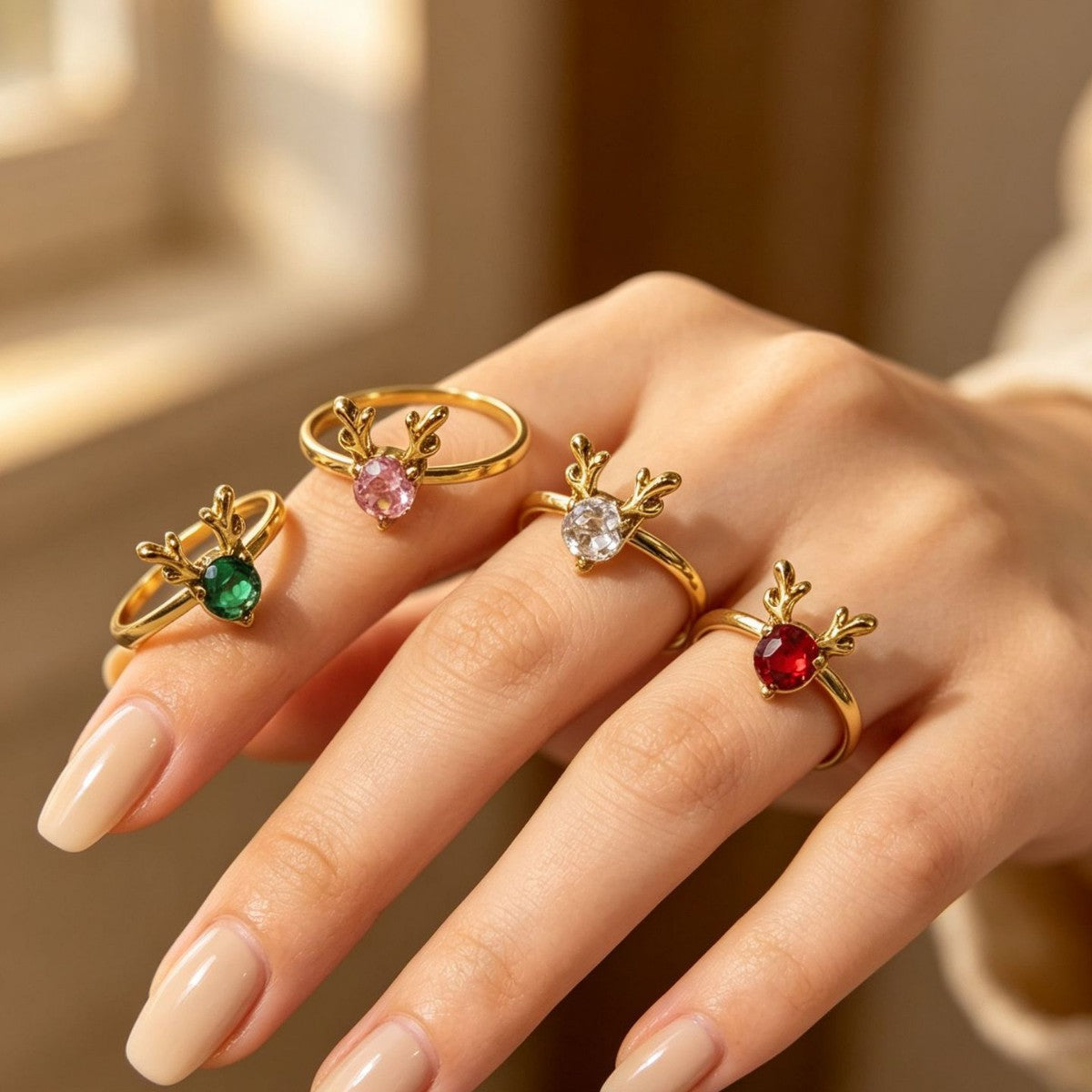 Christmas Ring Set, Reindeer Rings, 10-Piece Assorted Holiday Party Favor Pack, Stocking Stuffers and Gift Exchange Present for Kids and Adults