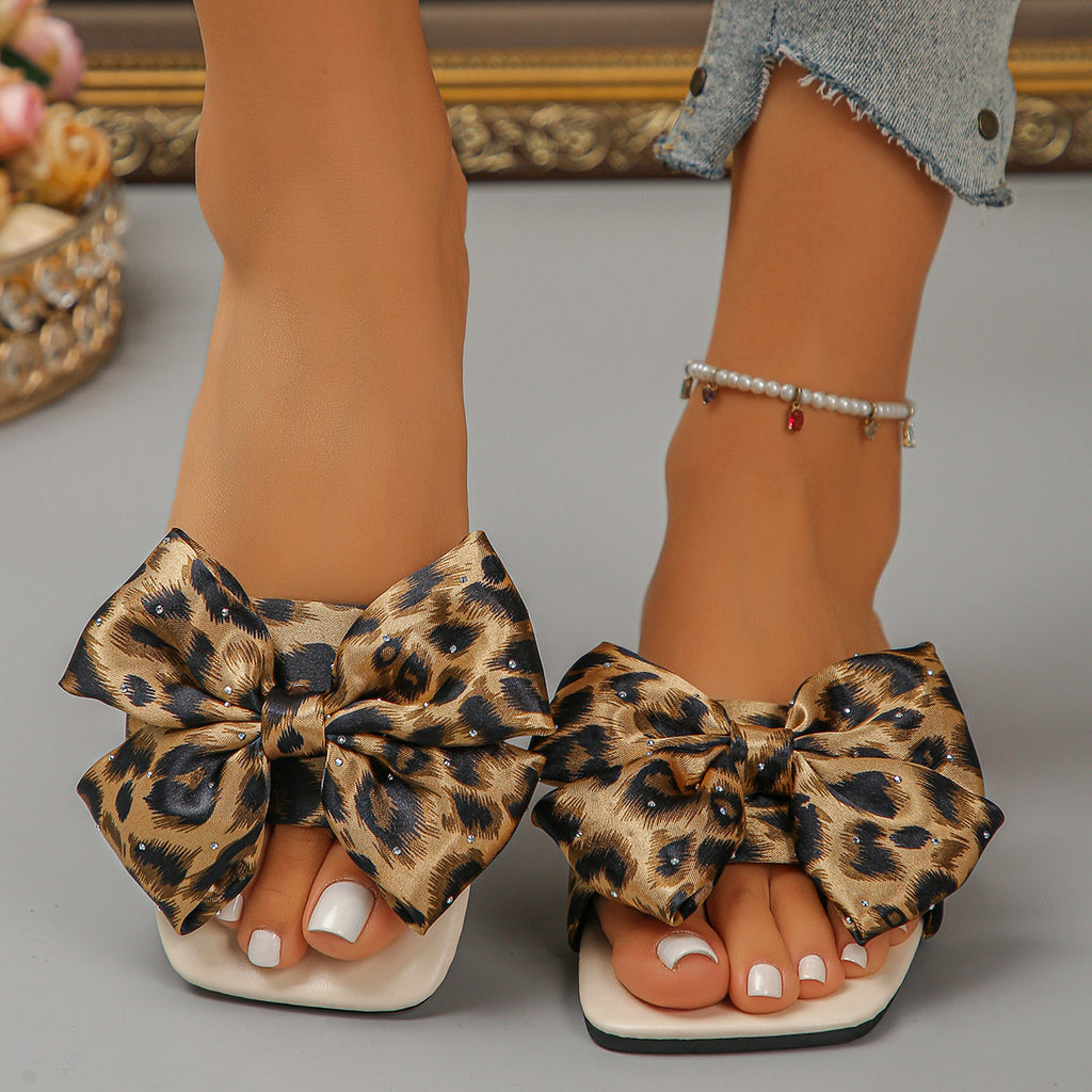 Women's Summer Bow Flat Beach Slide Slippers Indoor Outdoor Slides House Bedroom