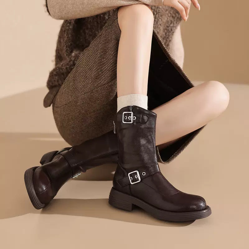Women's Winter Chunky Sole Round Toe Mid Heel Low Heel Plus Size British-Style Martin Combat Boots for Fall Outfits Streetwear Office and Weekend Everyday Wear