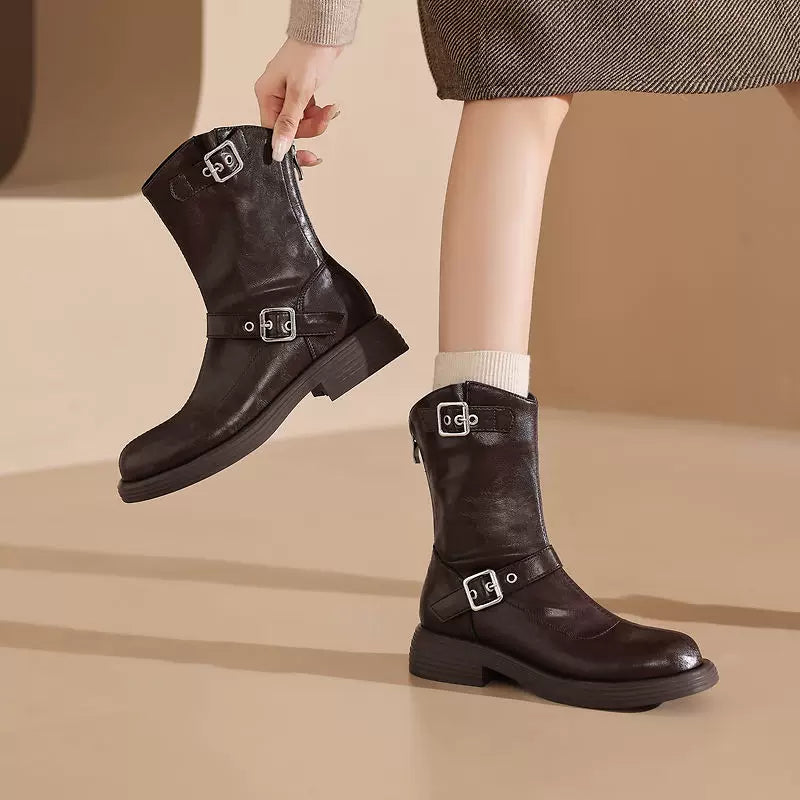 Women's Winter Chunky Sole Round Toe Mid Heel Low Heel Plus Size British-Style Martin Combat Boots for Fall Outfits Streetwear Office and Weekend Everyday Wear