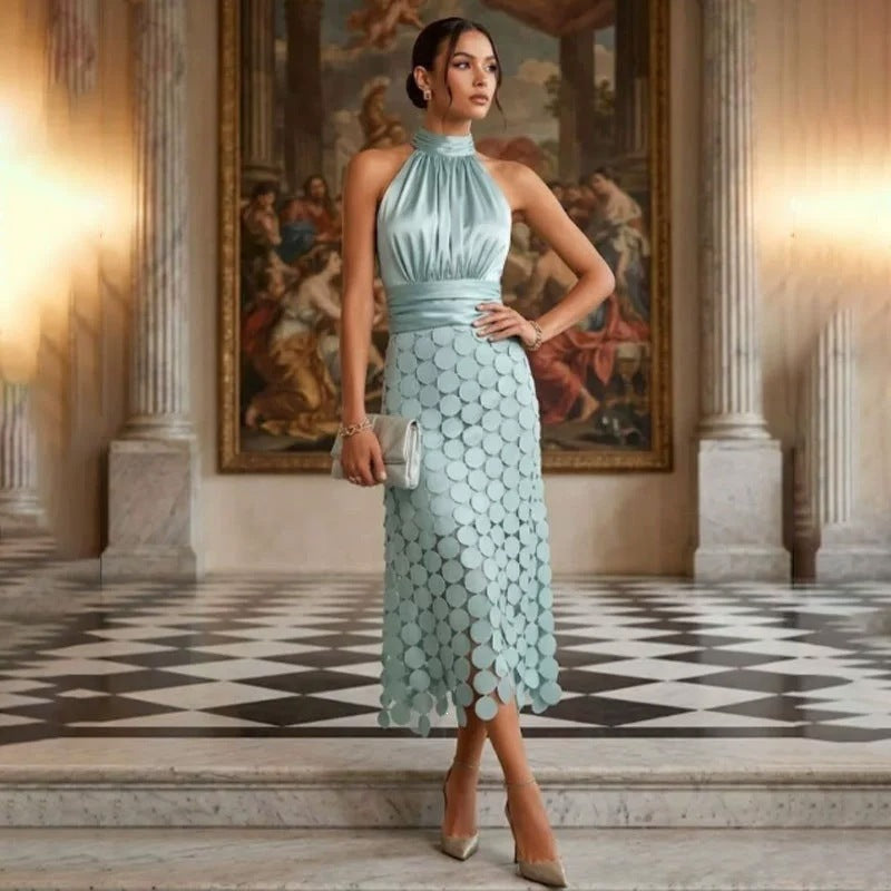 Women's Summer Geometric French-Inspired Dress Party Evening Outfit Casual