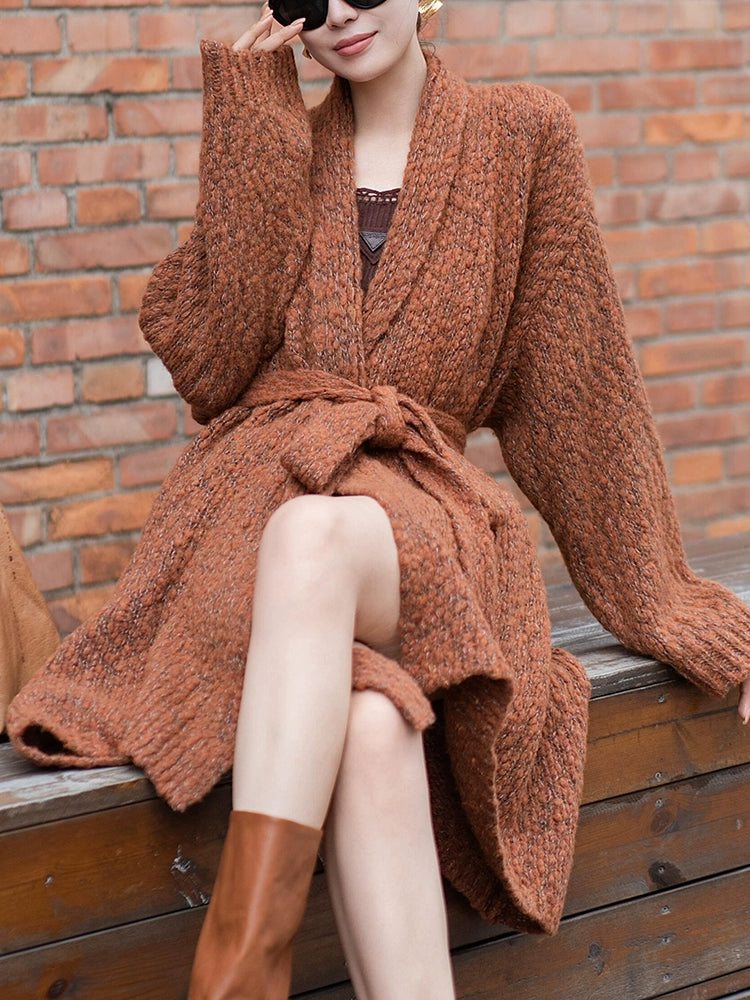 Women's Longline Lapel Oversized Cardigan Relaxed Fit Knit Outerwear for Office Outfits Everyday Work Date Night Fall Winter