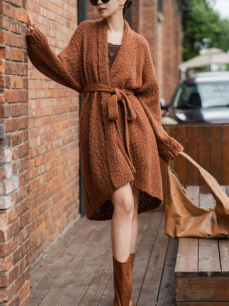 Women's Longline Lapel Oversized Cardigan Relaxed Fit Knit Outerwear for Office Outfits Everyday Work Date Night Fall Winter