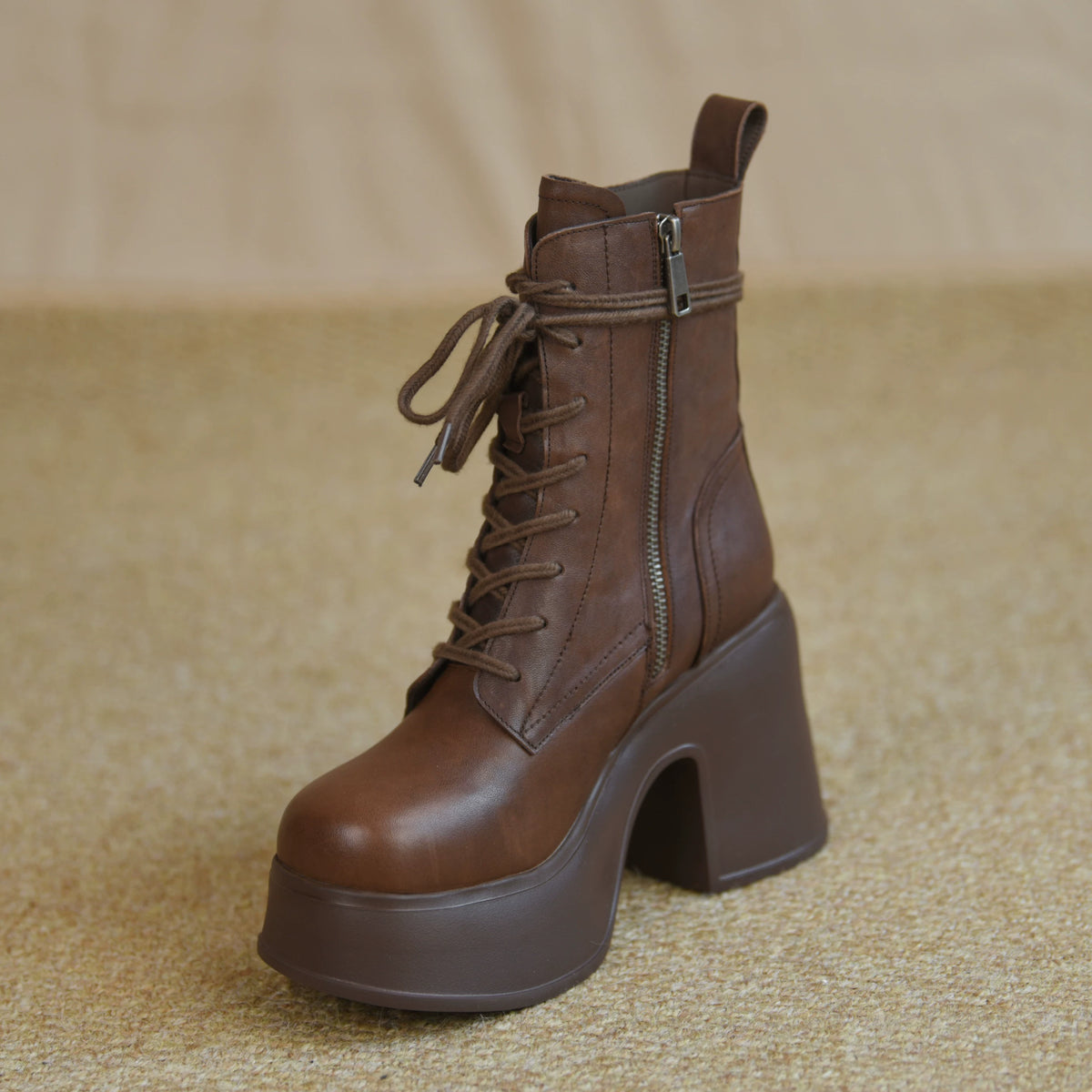 Women's Winter Chunky Sole Block Heel High Heel Lace-Up Retro Martin Combat Boots Ankle for Fall Outfits Streetwear Office and Weekend Everyday Wear