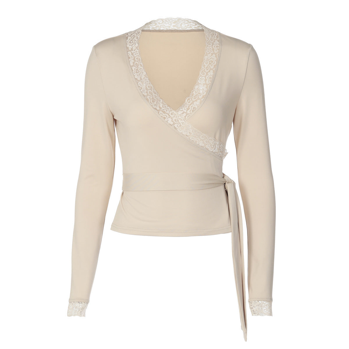 Women's V-Neck Lace Slim-Fit Long Sleeve T-Shirt Casual Tee for Date Night Streetwear Everyday Wear Summer Weekend