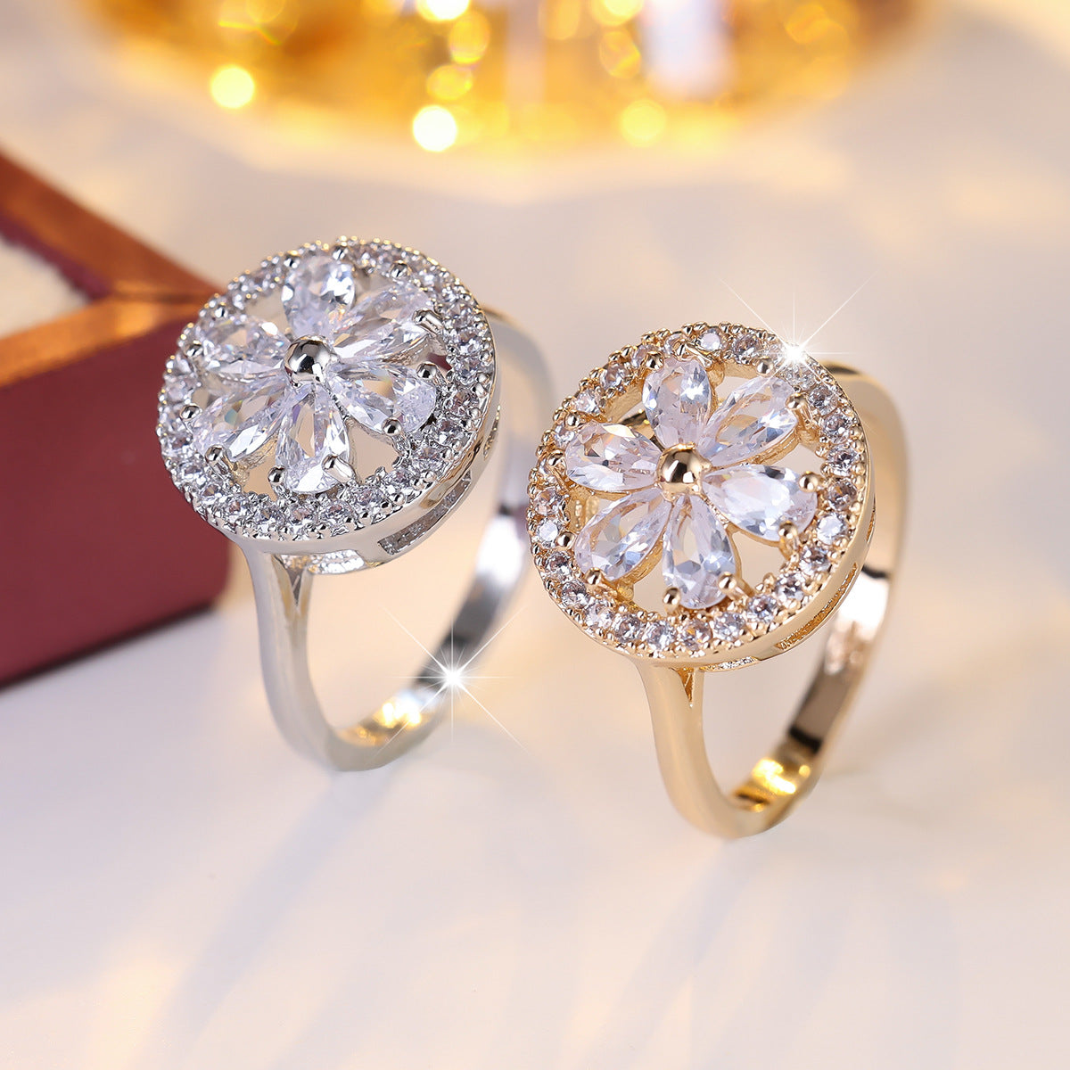Cubic zirconia floral jewelry set by Yoshan, detail view 3