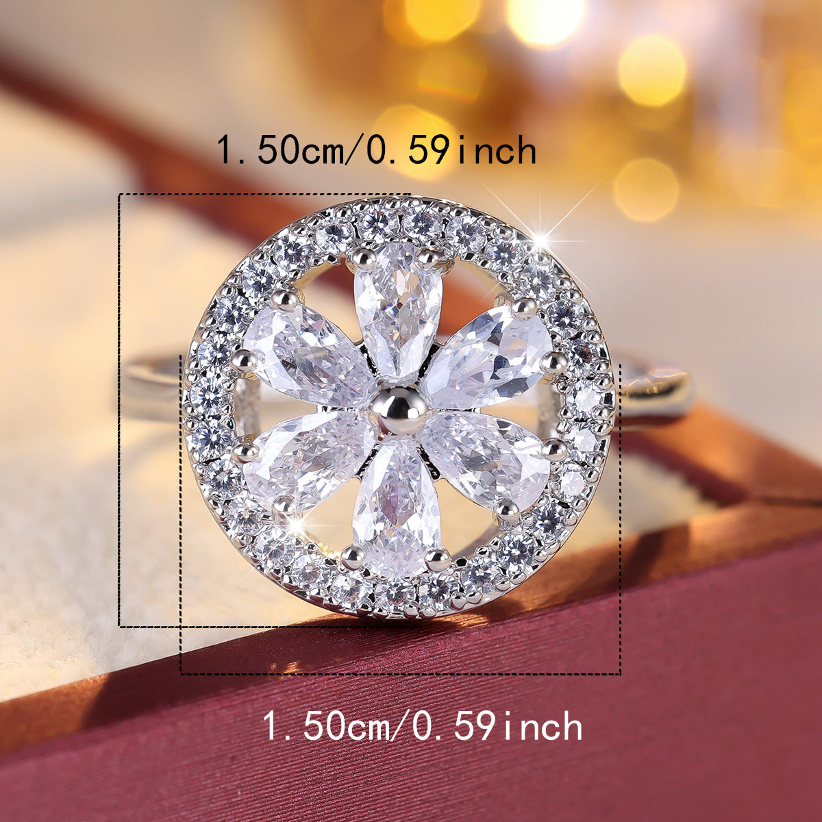 Cubic zirconia floral jewelry set by Yoshan, detail view 4