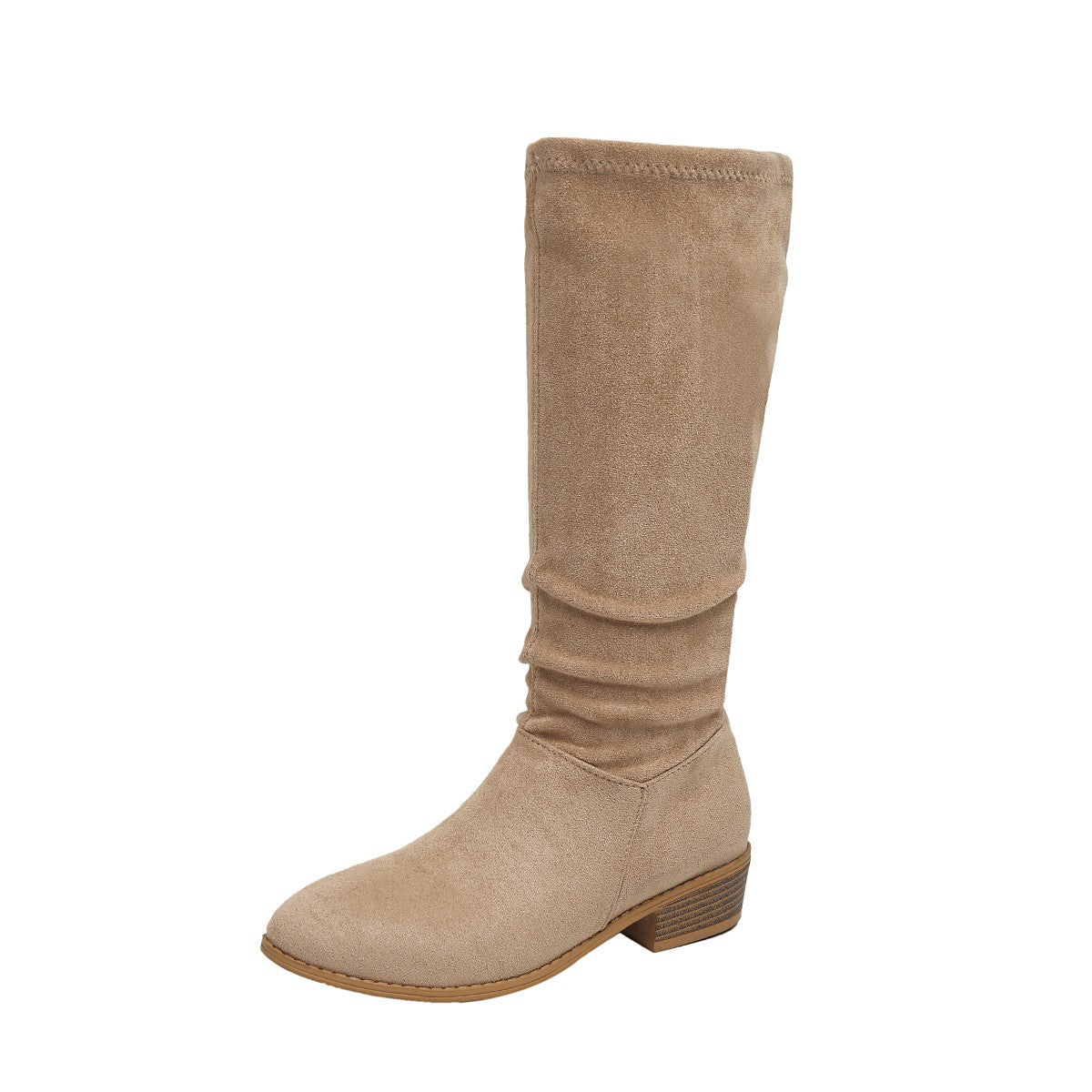 Women's Suede Pointed Toe Block Heel Mid Heel Tall Riding Boots Knee-High Boots