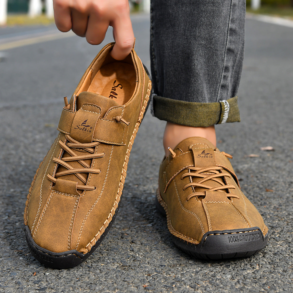 Men's Hand-Stitched Plus Size Slip-On Casual Martin Combat Boots Ankle Walking Everyday