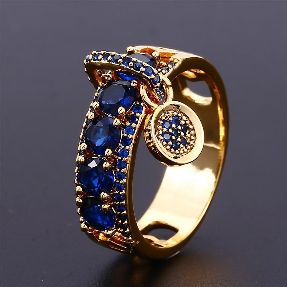 Gold - Blue cubic zirconia cutout jewelry set by Yoshan