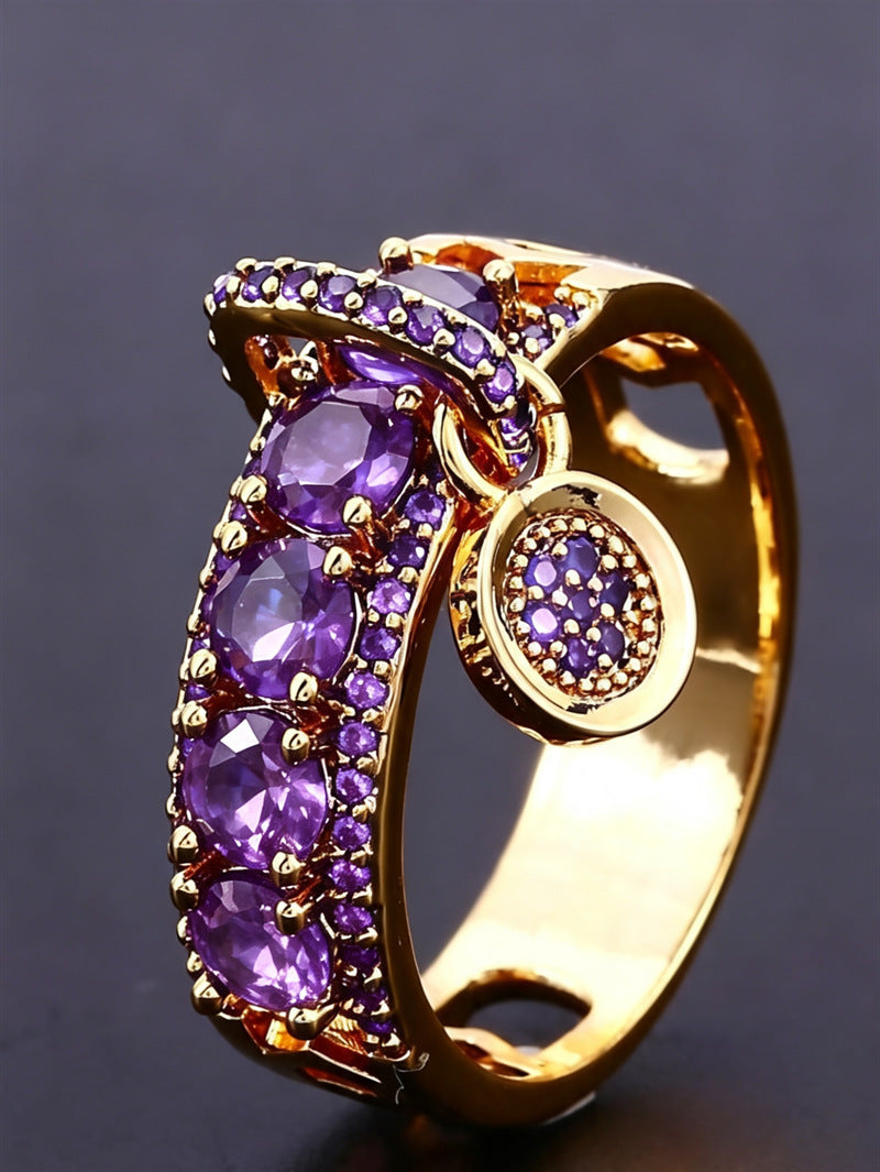 Gold -Purple cubic zirconia cutout jewelry set by Yoshan