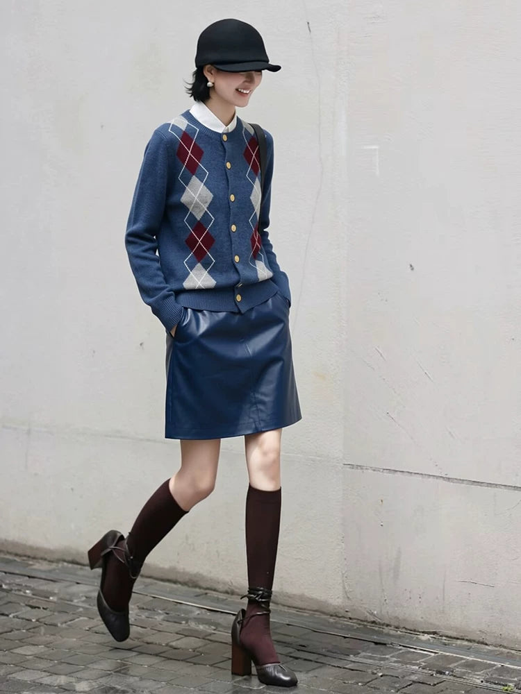 Women's Leather-Look Cardigan for Office Outfits Everyday Work Wear Seasonal Look Date Night Fall Winter
