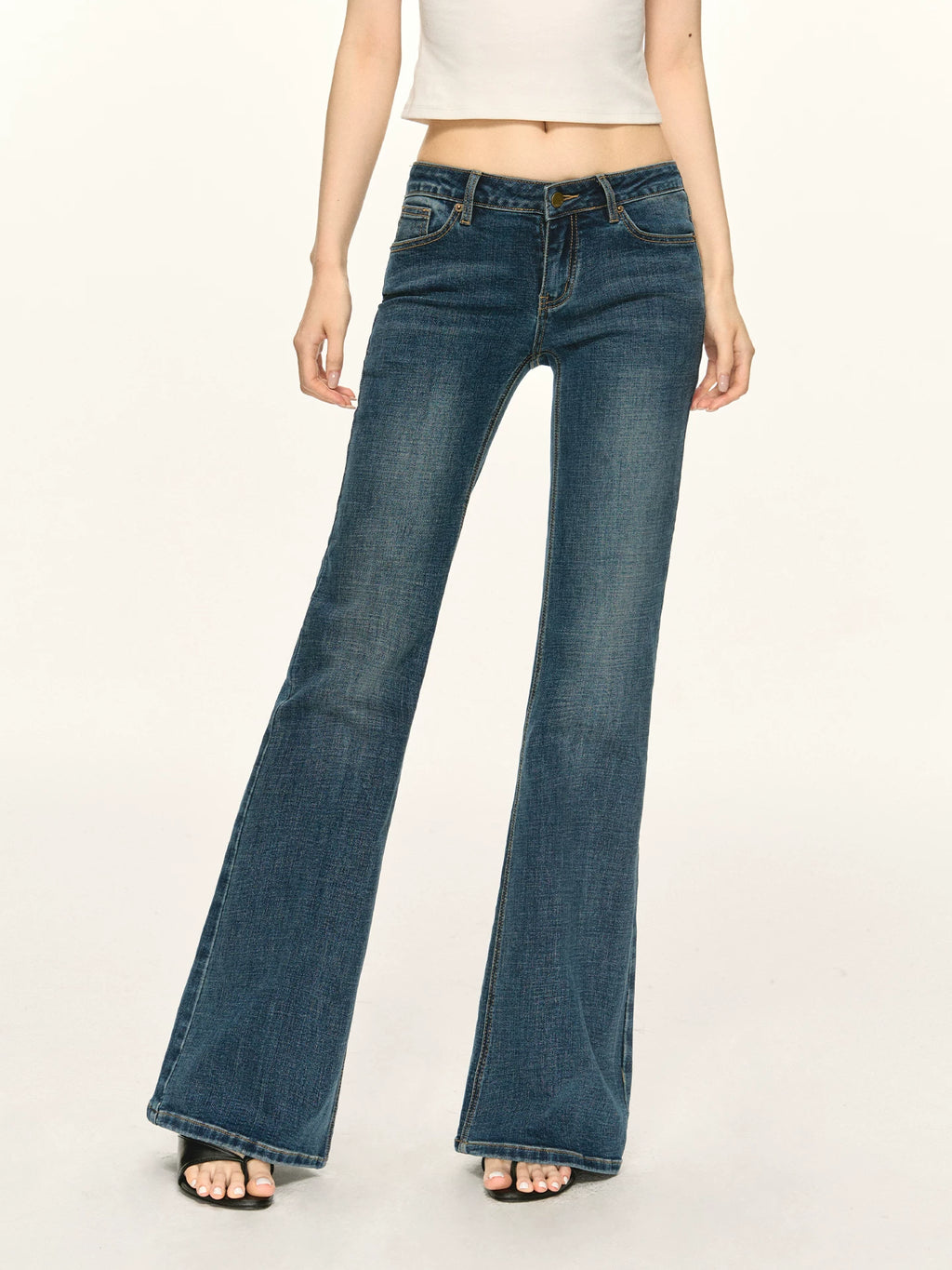 Women's Navy Washed Slim-fit Retro Wide-leg Jeans for Casual Outfits Everyday Office Slimming Weekend Date Night