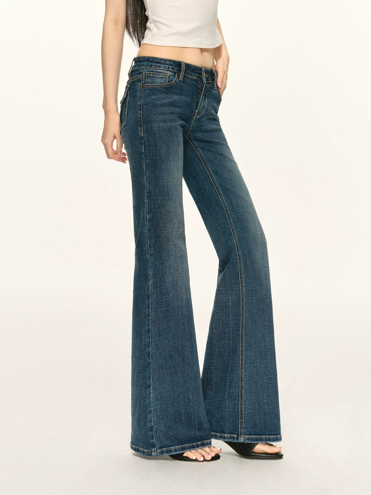 Women's Navy Washed Slim-fit Retro Wide-leg Jeans for Casual Outfits Everyday Office Slimming Weekend Date Night
