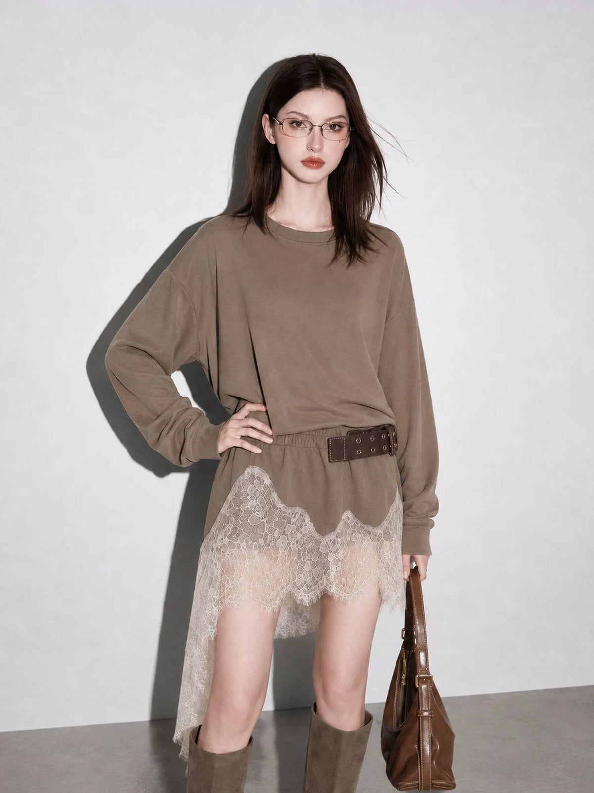 Women's Lace Long Sleeve Asymmetric Dress Party Evening Outfit Day for Office Wedding Guest Date Night Business Casual Summer Travel