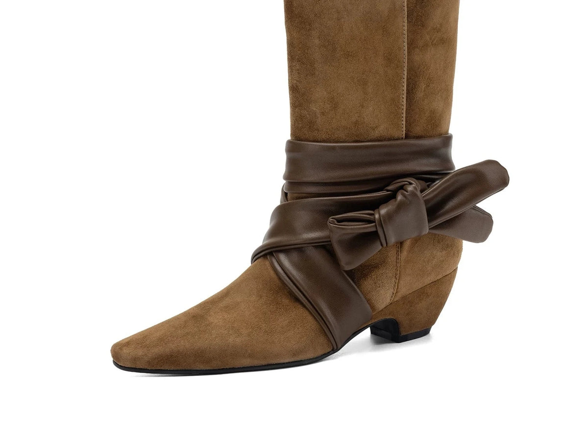 Women's Fall Winter Square Toe Bow Block Heel Shoes for Date Night Office Everyday Wedding Guest Holiday Party