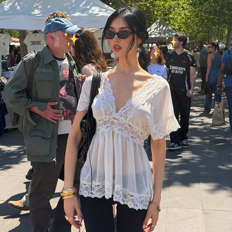 Women's Lace Chiffon Longline Oversized Top Fashion Blouse Shirt for Office Outfits Business Casual Streetwear Weekend Everyday