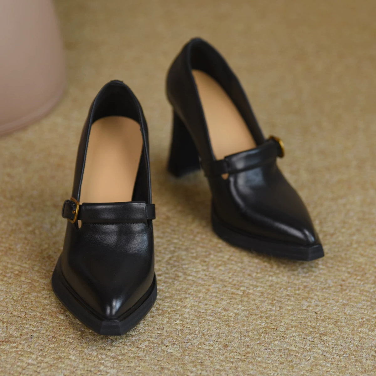 Women's Chunky Sole Platform Pointed Toe Block Heel High Heel Slip-On Pumps Closed-Toe Dress Heels Wedding Guest Cocktail Party