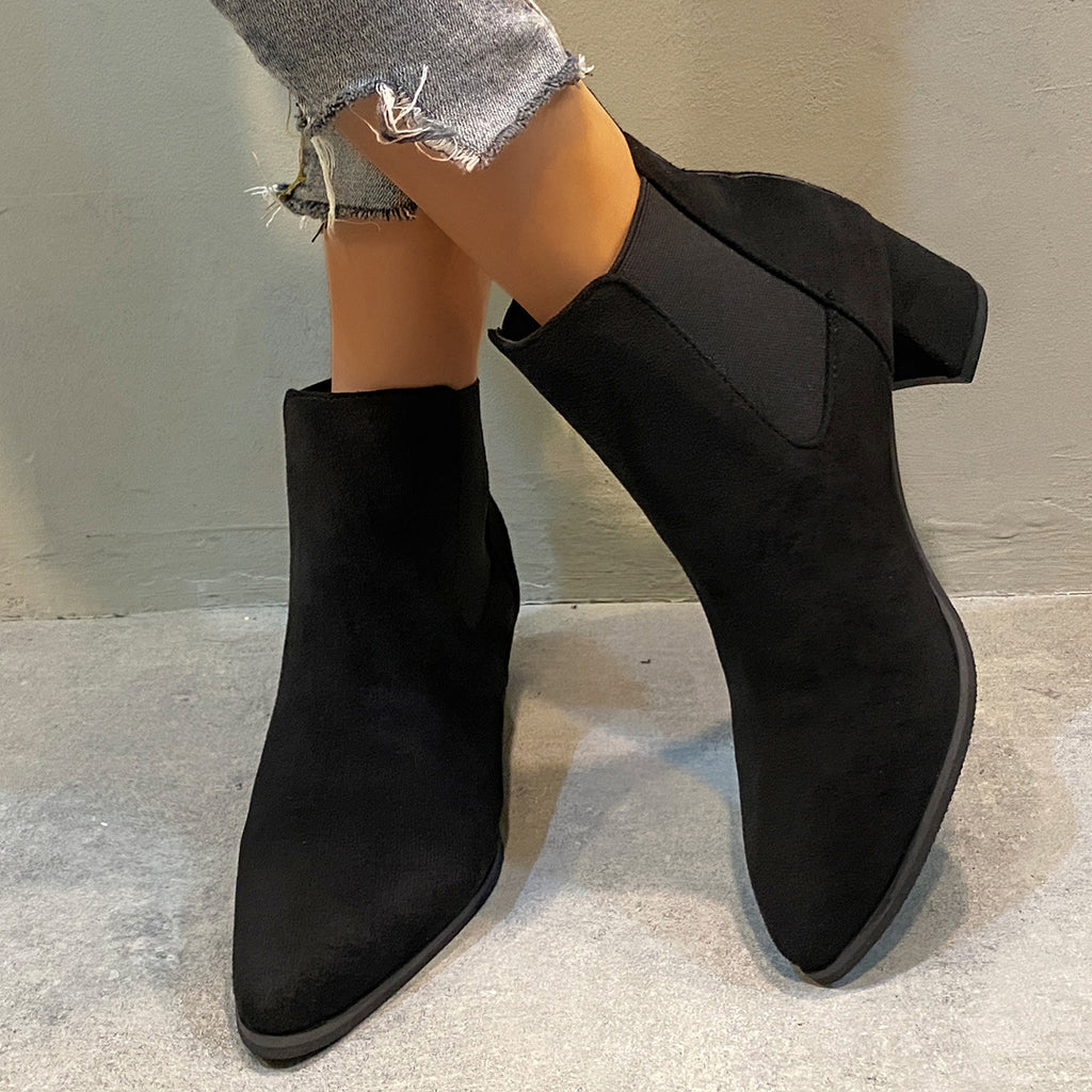 Women's Suede Pointed Toe Block Heel Plus Size Ankle Boots Short Booties
