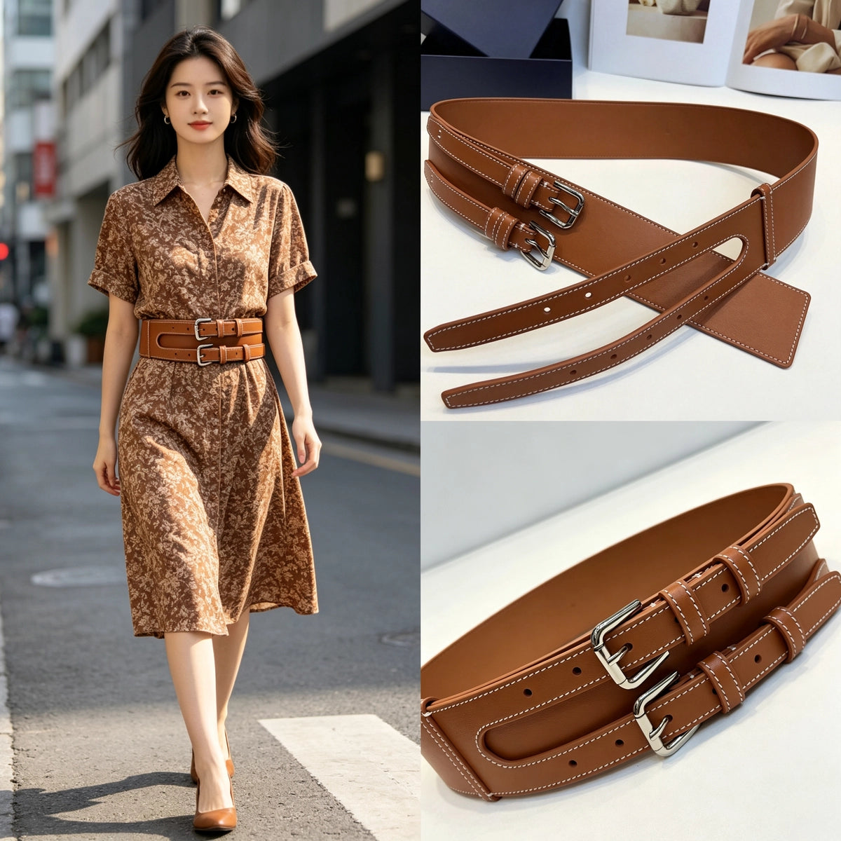 Women's Waist-Defining Slim-Waist Wide Waist Belt Dress Waist-Cinching Brown-Tone Retro for Date Night Gift Party Office Everyday