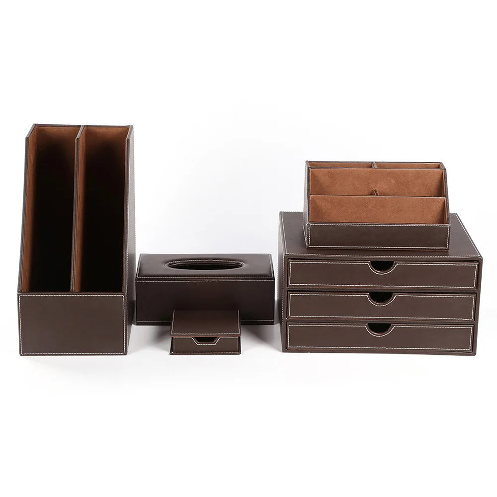 Leather Desk File Organizer Desktop Paper Sorter Home Storage Office Kitchen Entryway