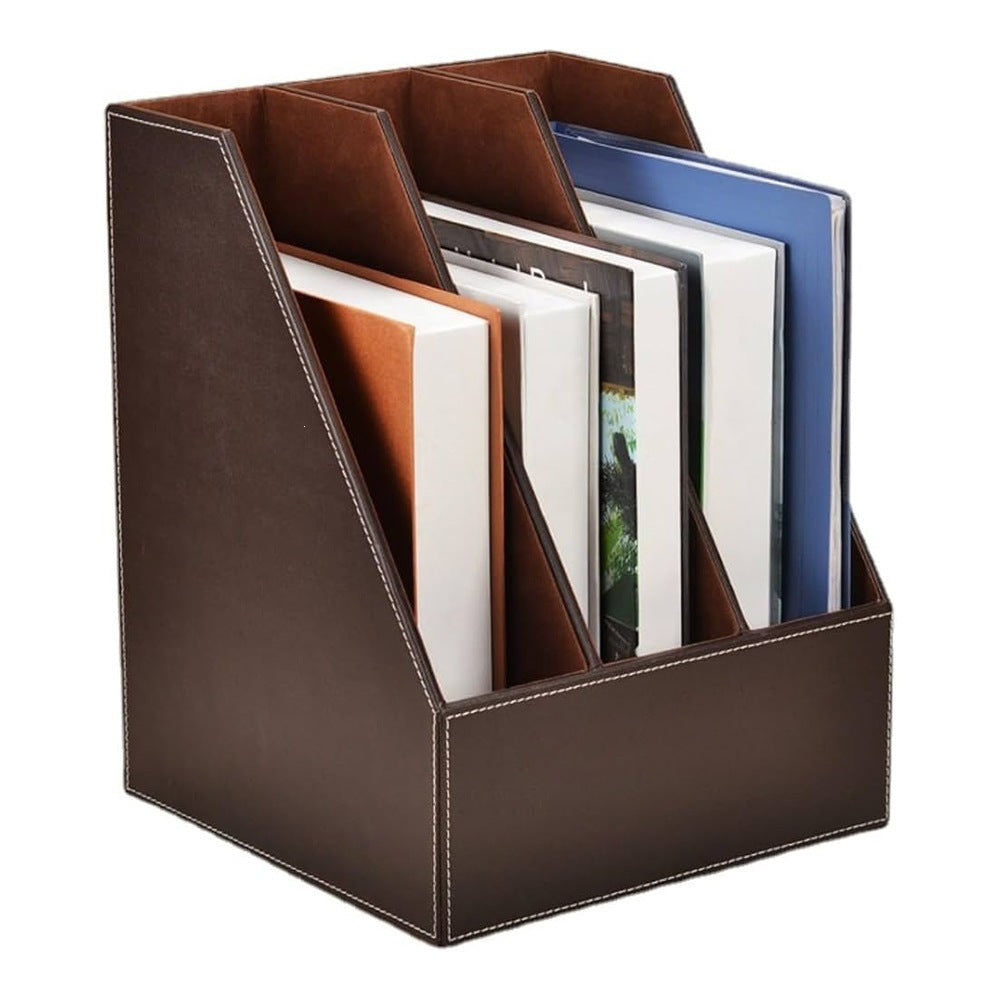 Leather Desk File Organizer Desktop Paper Sorter Home Storage Office Kitchen Entryway