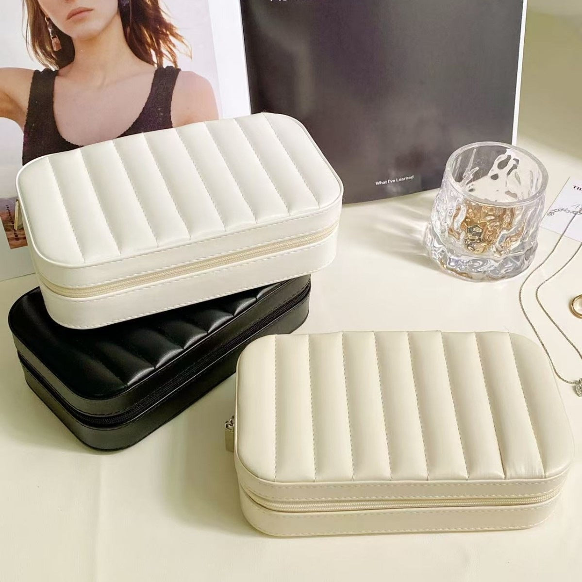 Jewelry Box Organizer Case Home Gift Display Stand Travel Desktop Mirror Small Earrings