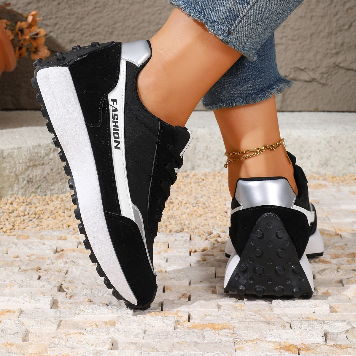 Women's Summer Chunky Sole Plus Size Lace-Up Color-Block Casual Dad Sneakers Retro Running Shoes