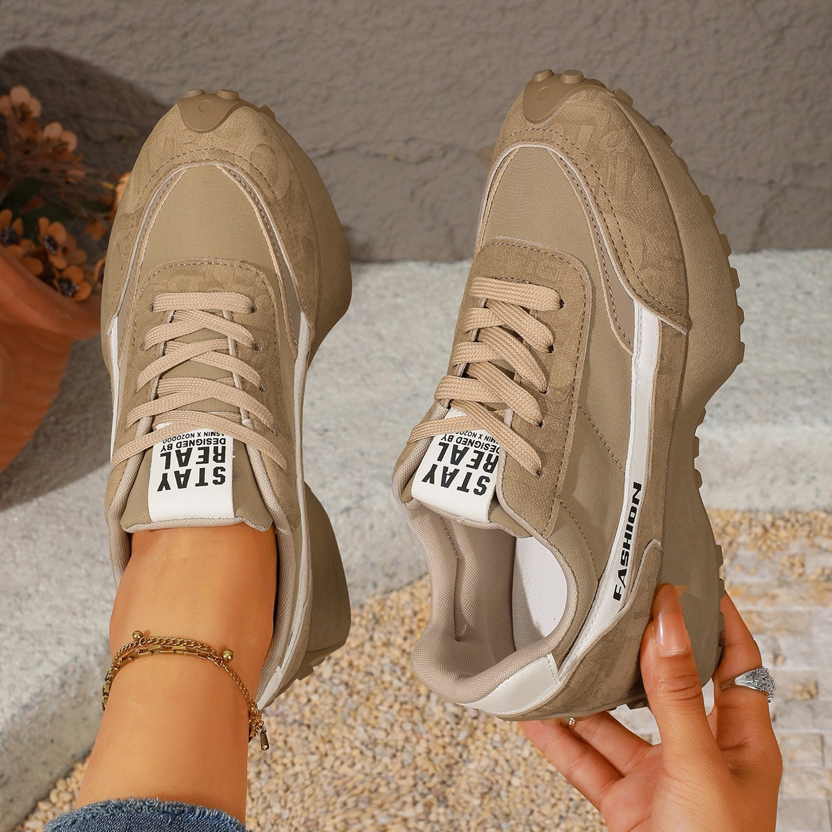Women's Summer Chunky Sole Plus Size Lace-Up Color-Block Casual Dad Sneakers Retro Running Shoes