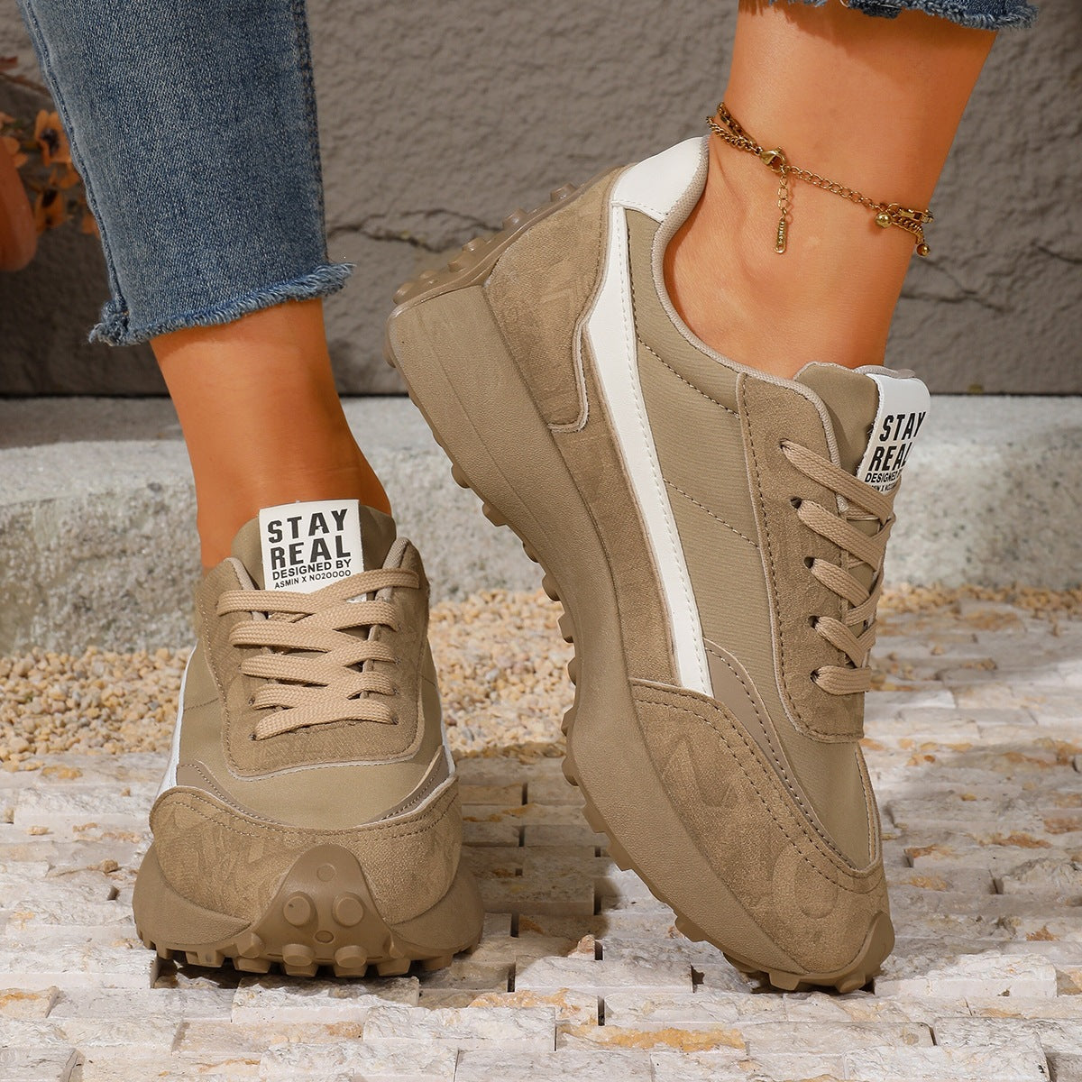 Women's Summer Chunky Sole Plus Size Lace-Up Color-Block Casual Dad Sneakers Retro Running Shoes