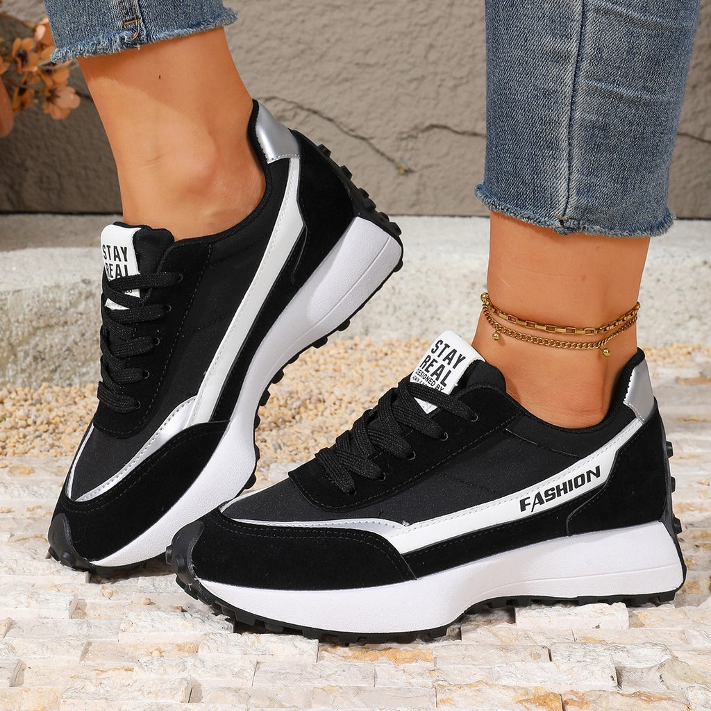 Women's Summer Chunky Sole Plus Size Lace-Up Color-Block Casual Dad Sneakers Retro Running Shoes