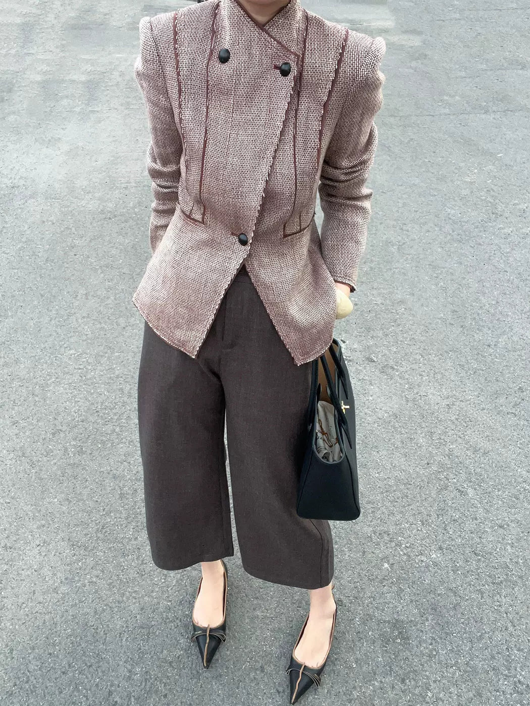 Women's Office Mandarin Collar Workwear High-Waist Korean-Style Wide-Leg Pants for Travel Comfort Business Casual Weekend Everyday Date Night