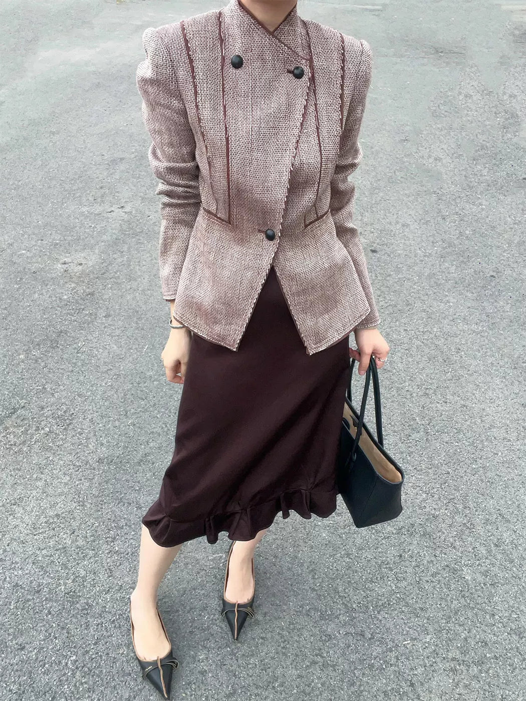 Women's Office Mandarin Collar Workwear High-Waist Korean-Style Wide-Leg Pants for Travel Comfort Business Casual Weekend Everyday Date Night