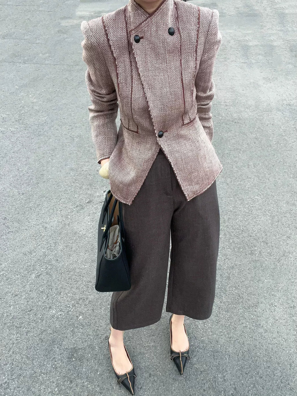 Women's Office Mandarin Collar Workwear High-Waist Korean-Style Wide-Leg Pants for Travel Comfort Business Casual Weekend Everyday Date Night