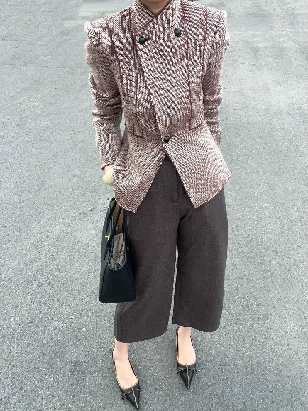 Women's Office Mandarin Collar Workwear High-Waist Korean-Style Wide-Leg Pants for Travel Comfort Business Casual Weekend Everyday Date Night