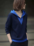 Women's Plus Size Oversized Slim-fit Layered Hoodie Color-block Sweatshirt for Casual Streetwear Fall Travel and Weekend Slimming Everyday Date Night