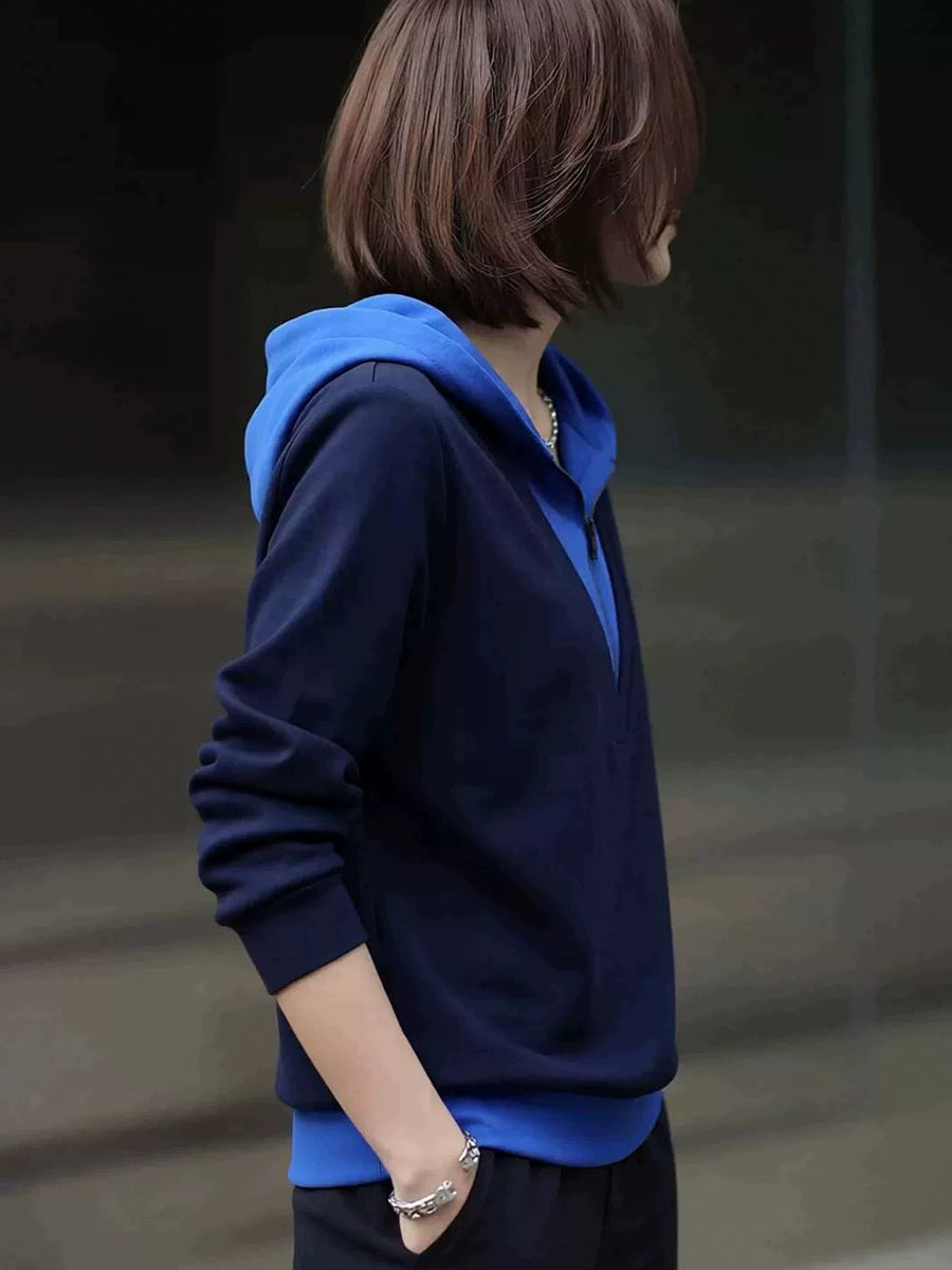 Women's Plus Size Oversized Slim-fit Layered Hoodie Color-block Sweatshirt for Casual Streetwear Fall Travel and Weekend Slimming Everyday Date Night