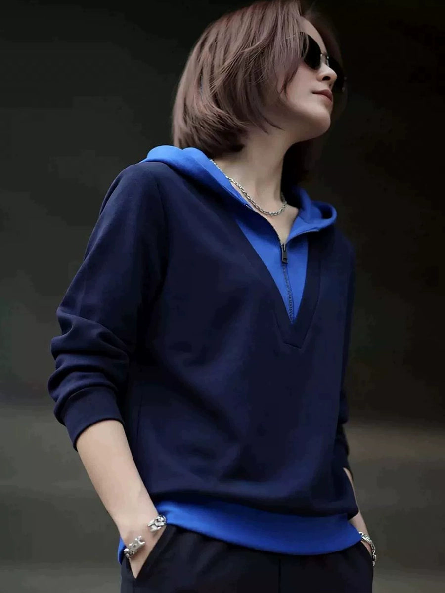 Women's Plus Size Oversized Slim-fit Layered Hoodie Color-block Sweatshirt for Casual Streetwear Fall Travel and Weekend Slimming Everyday Date Night
